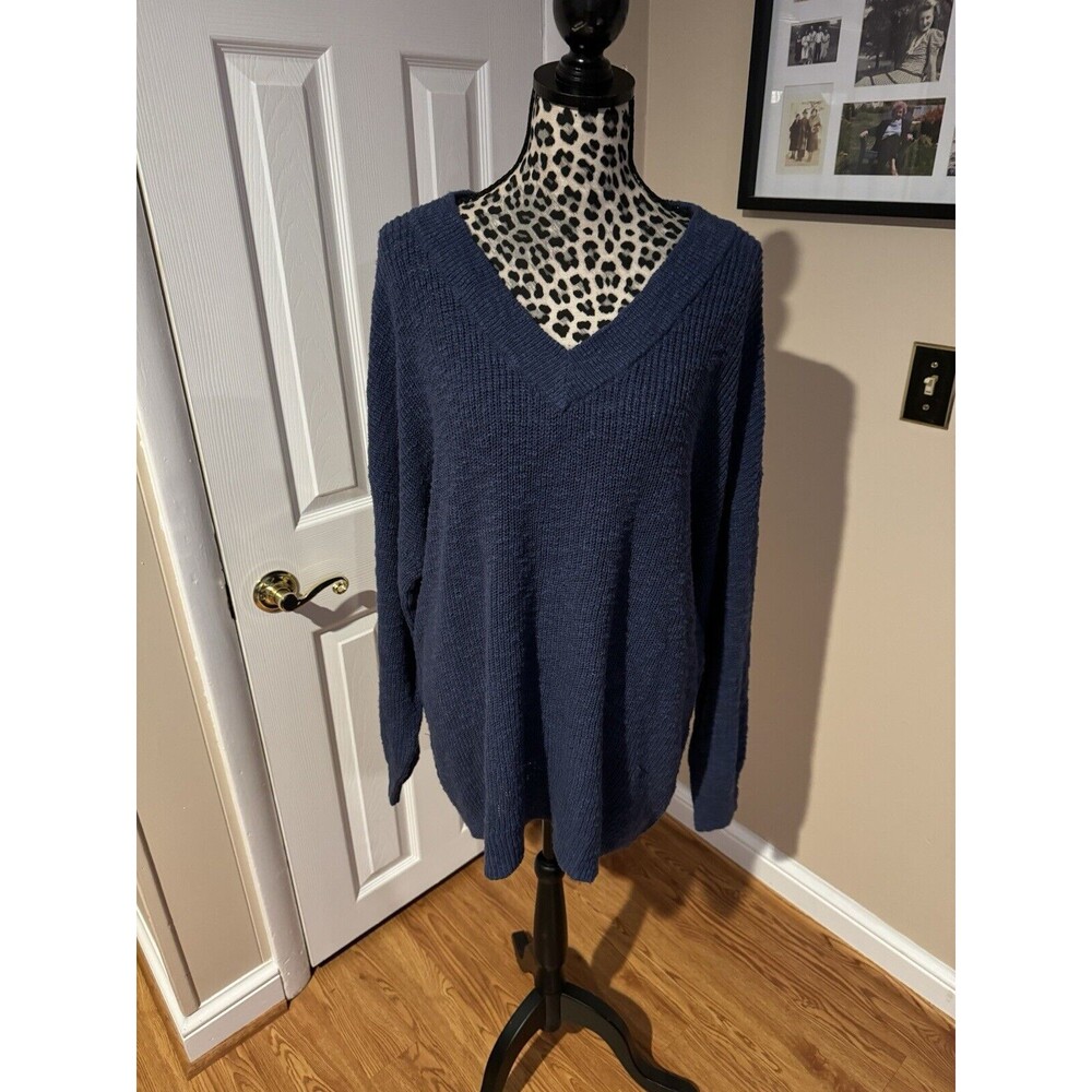 Sonoma Long Sleeve Blue V-Neck Sweater - Sz 2X ~ New Blue Plus Size Knit Comfort